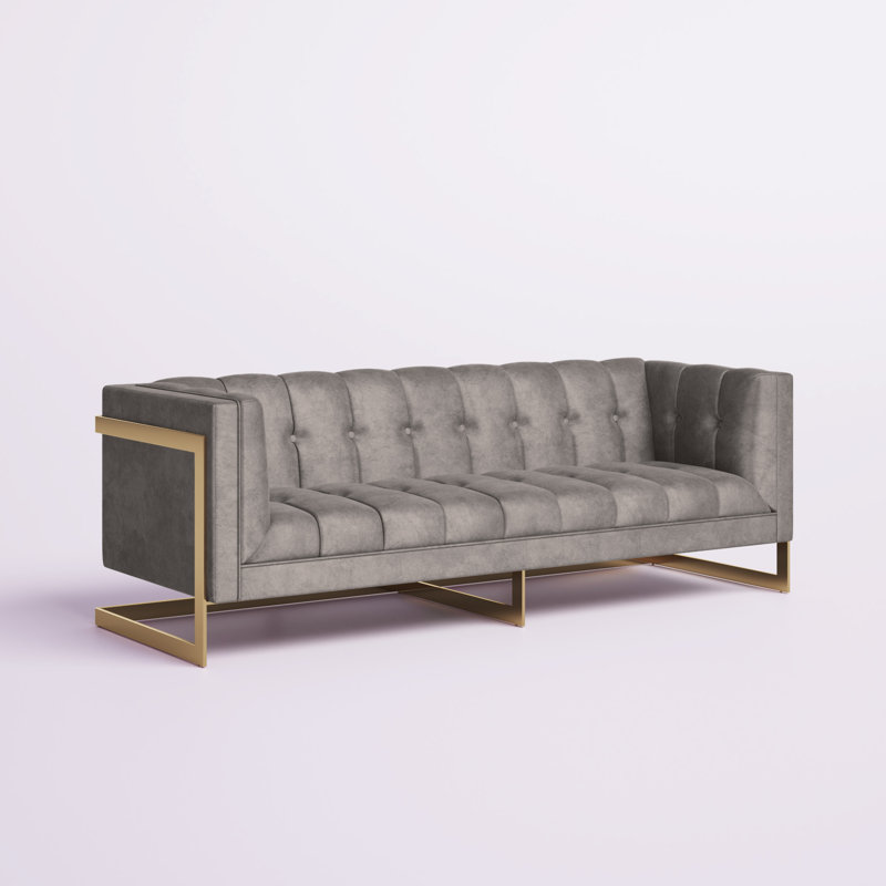 Belva 83.5'' Velvet Sofa, Gray Velvet
