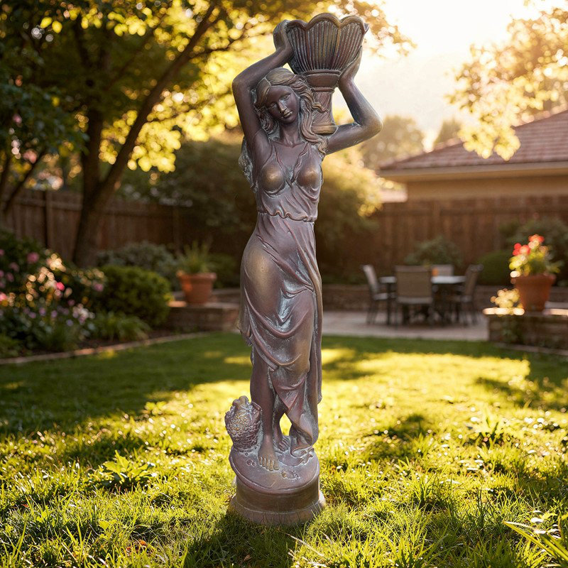 71 po Grande statue de dame portant un pot de fleurs - Dariia, Brun/bleu