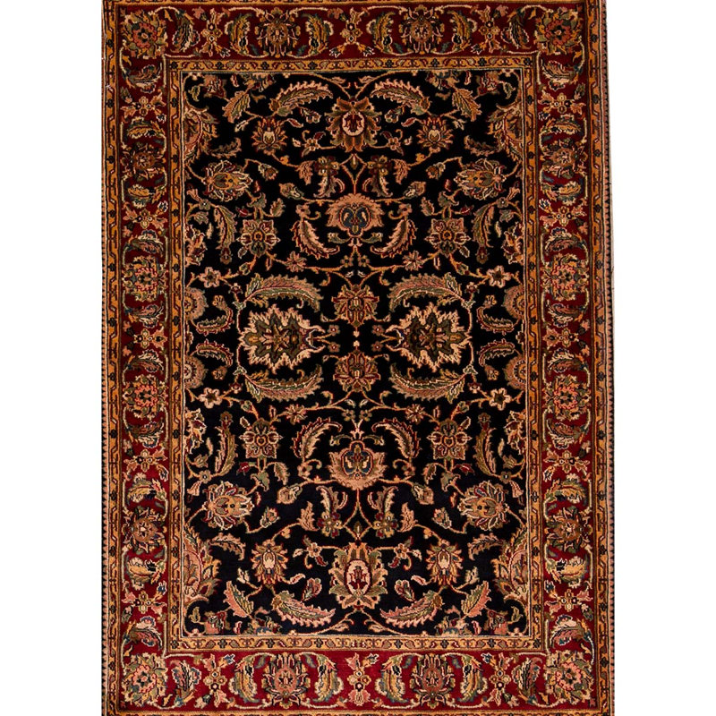 Hand-Knotted High-Quality Black and Red Area Rug