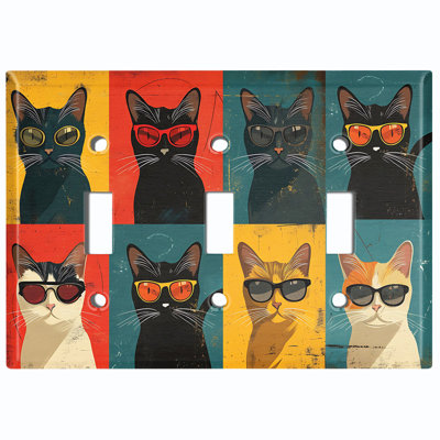 Couvercle de plaque d'interrupteur en métal; Bascule à 3 bandes US standard - Portraits de chats sympas