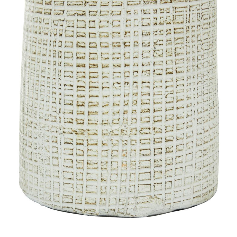Ceramic Textured Crosshatch Decorative White Vase