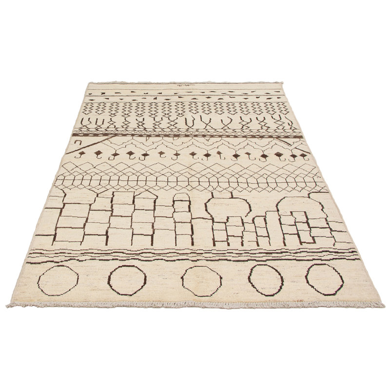 Tapis de zone en laine 6 pi x 9 pi noué la à la main one-of-kind Grogan