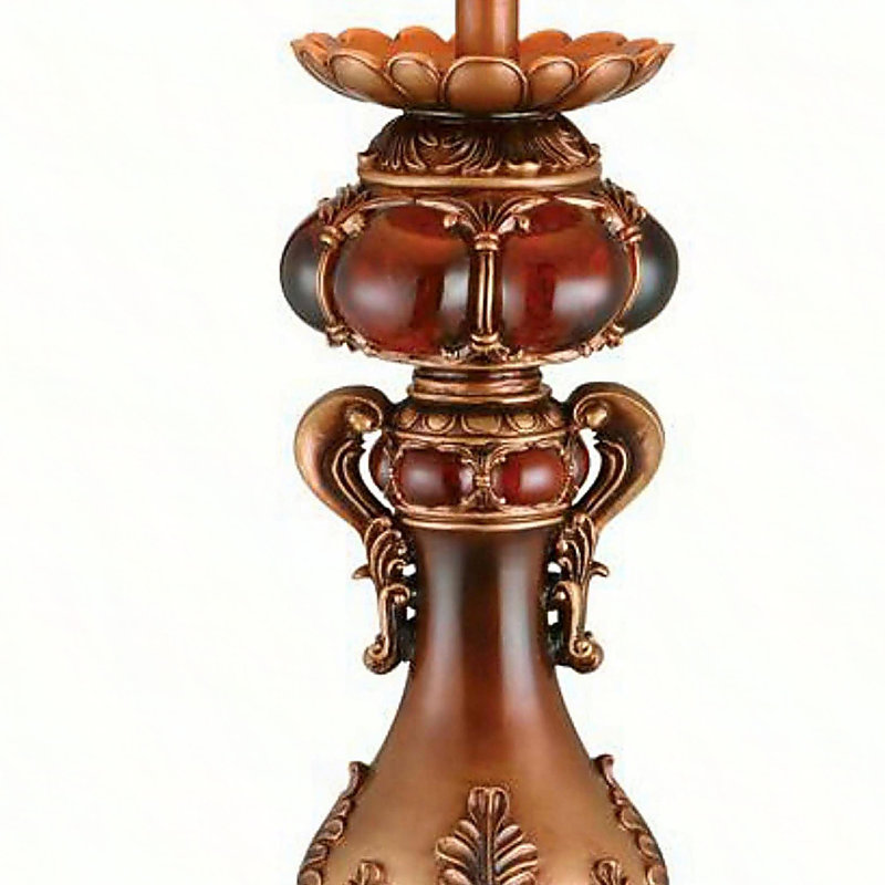 Lampe de table haute en polyrésine 31 po avec finition rouge et brune, abat-jour en lin