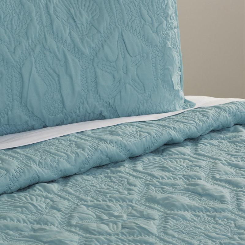 Full Blue Reversible Microfiber Quilt Set