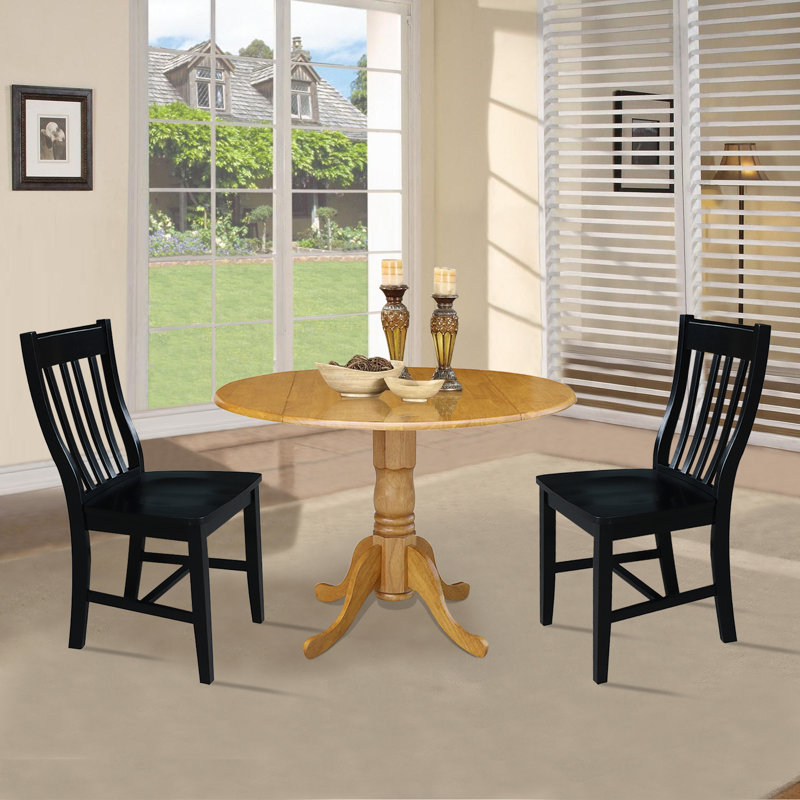 Gereron Drop Leaf Solid Wood Dining Set, Oak