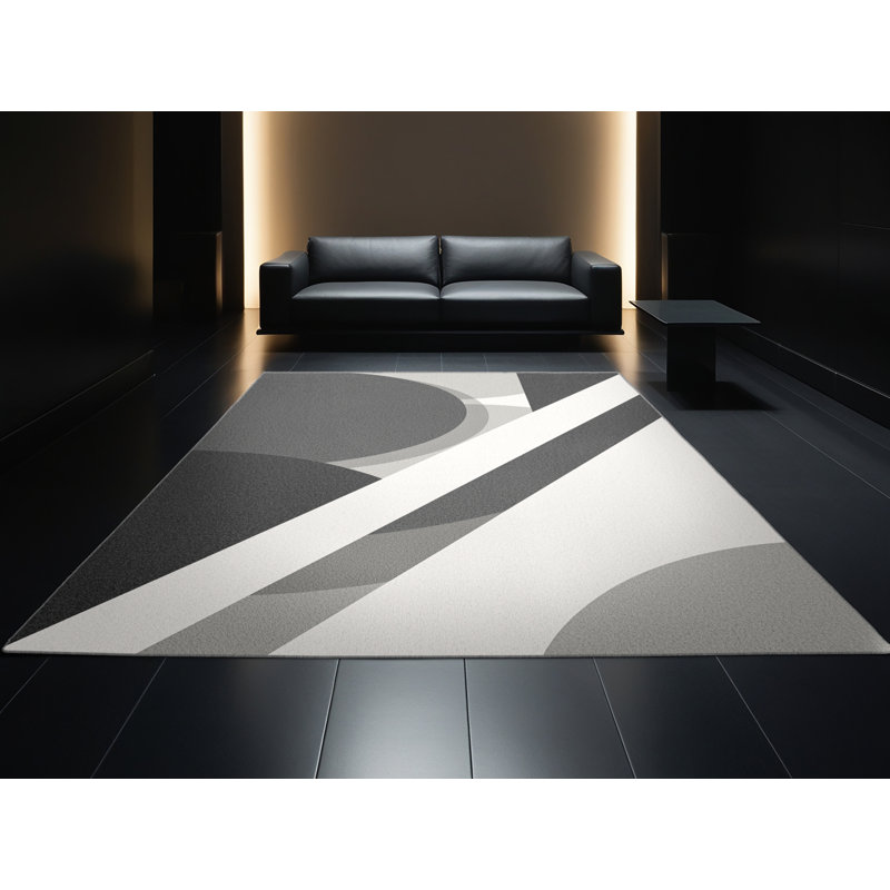 Tapis gris moderne et contemporain lavable à la machine Bemott, Rond 5 pi