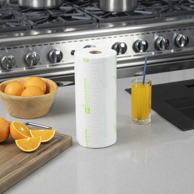 Restaurantware-RW Clean 11 x 11 Inch Reusable Cleaning Cloth Rolls, 10 Heavy-Duty Dish Wipe Rolls - Machine-Washable, Perforated, White Paper Disposable Cloth Rolls, 50 Sheet Per Roll, Absorbent