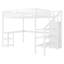  Grand lit plateforme en mezzanine en métal, bureau en L et garde-robe à DEL avec cadre en métal pour chambre ou chambre d'amis, blanc