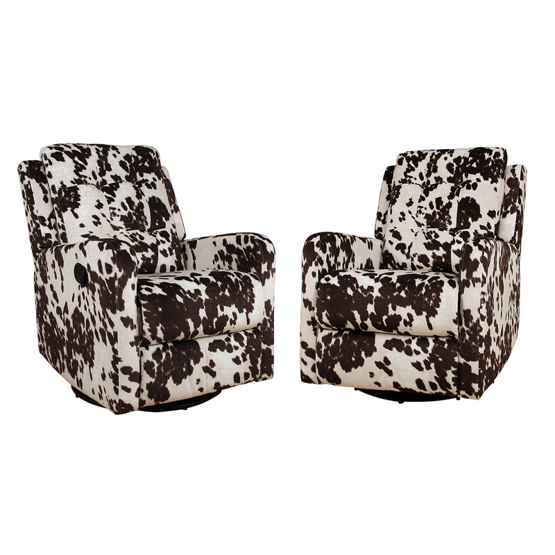 Julien 27.2'' Wide Floral Swivel Rocker Manual Recliner with Wingback, Brown 100% Polyester