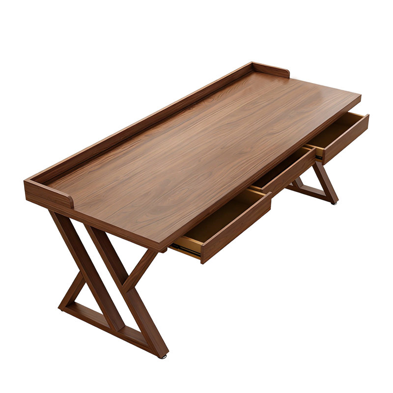 Bureau moderne en bois de noyer moderne minimaliste avec cloison anti-chute et tiroirs, 31.5" H x 78.74" W x 31.5" D
