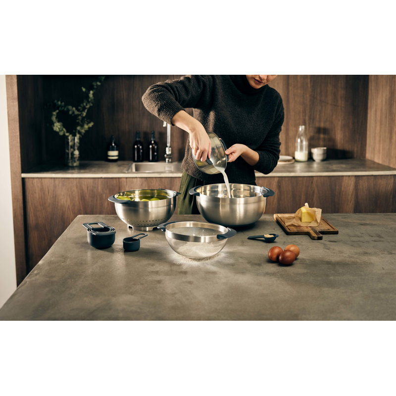 Nest Stainless Steel 9-Piece Food Preparation Set with Nesting Mixing Bowls and Measuring Cups