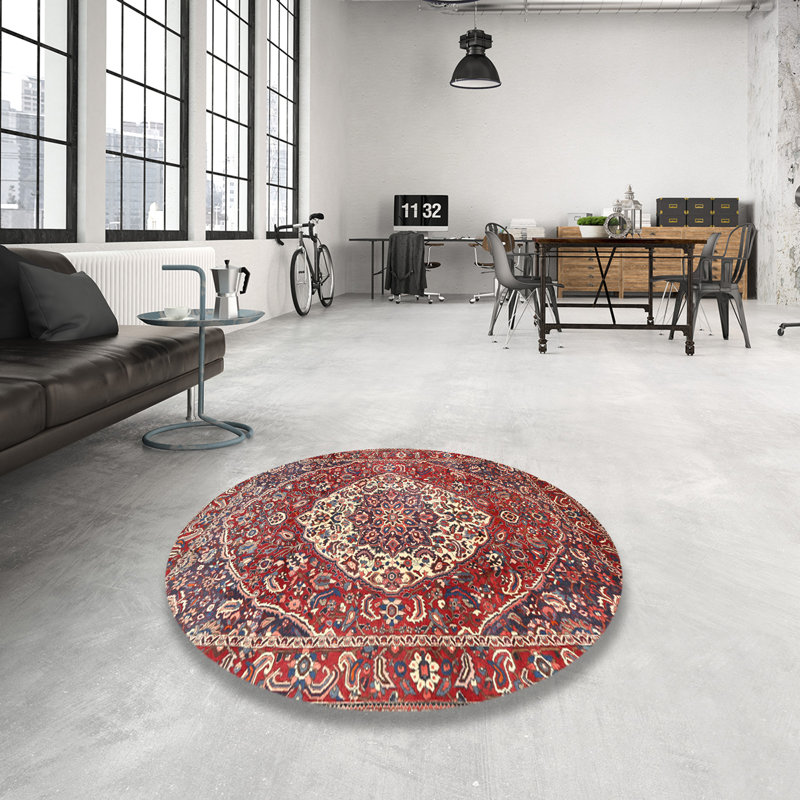 Tapis traditionnel rouge / beige / bleu, Rond 5 pi
