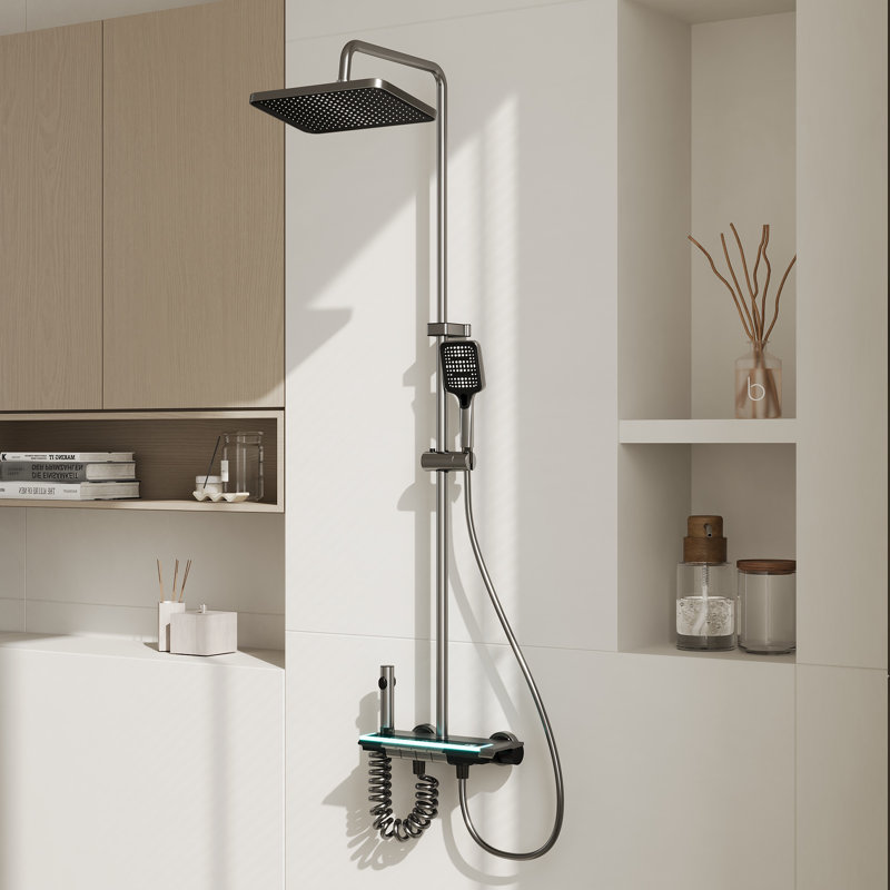 4-In-1 Shower System With LED Temperature Display And Ceramic Valve