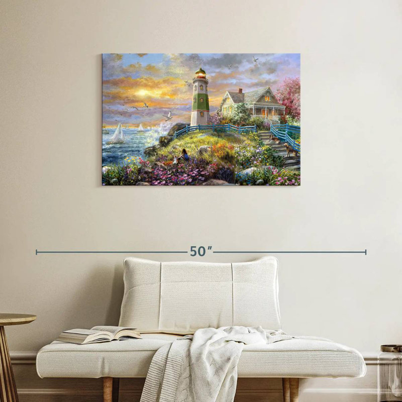 Regarder le coucher de soleil au phare, H 24 po x l 36 po
