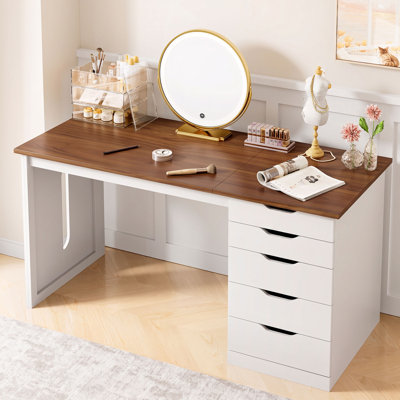 Coiffeuse en bois à 5 tiroirs, bureau de maquillage avec rangement pour chambre, armoire de toilette élégante