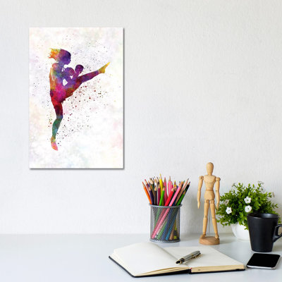 Woman Boxer Boxing Kickboxing Silhouette Isolated I by Paul Rommer - Wrapped Canvas Painting