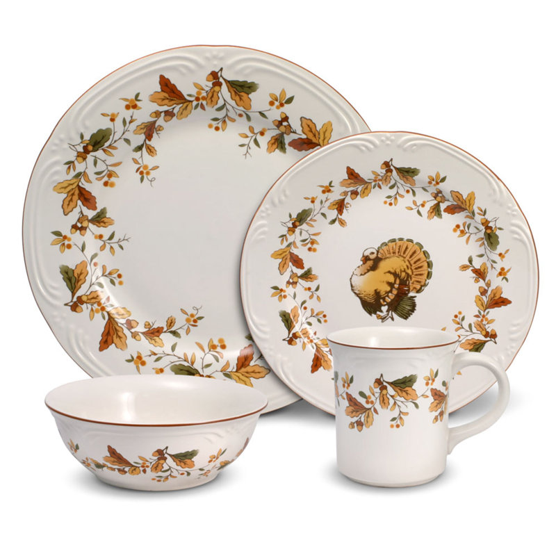 Autumn Berry Ceramic Thanksgiving Dinnerware Set, Service for 4