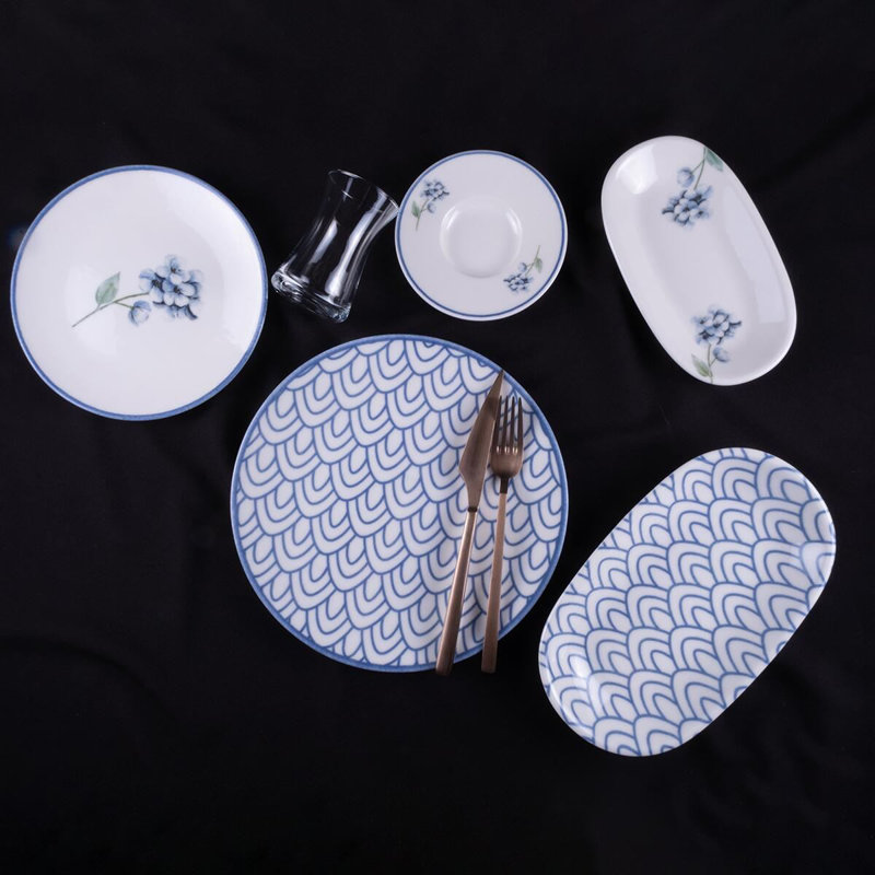 Ensemble de petit déjeuner (32 pièces), Géométrique, Blanc