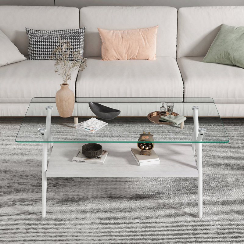 Rectangle Coffee Table, Modern Table, Clear, White