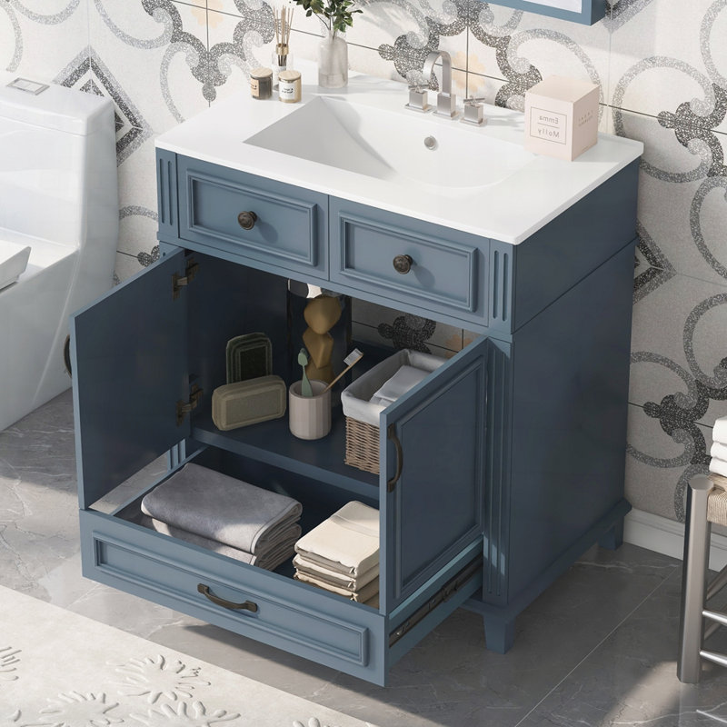 Meuble-lavabo 30 po avec lavabo en céramique, Bleu