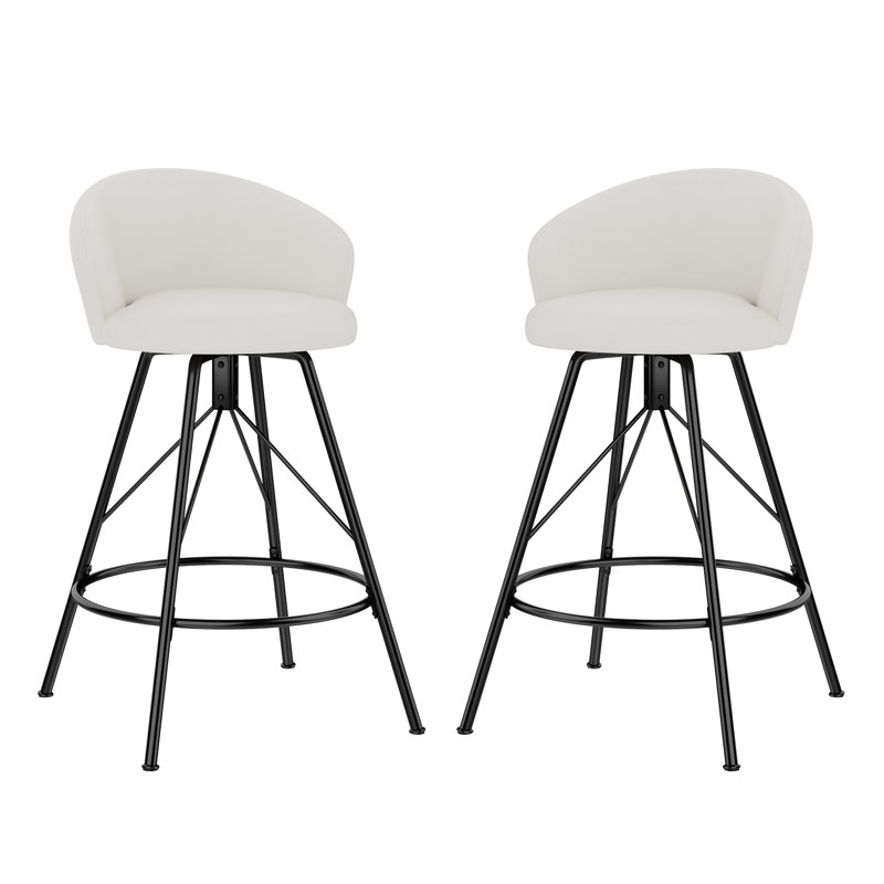 Upholstered Counter Stool With Metal Frame, Beige, Counter Stool (26" Seat Height)