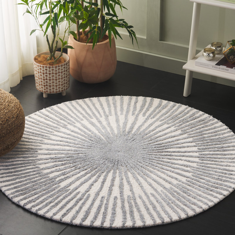Fifth Avenue 551 Hand Tufted Wool/Pet Yarn/Cotton Starburst Rug in Ivory/Gray, Round 3'