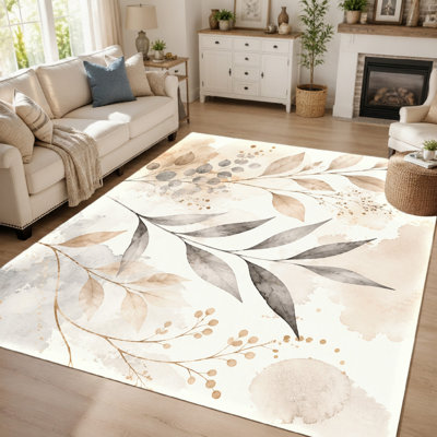 Tapis imprimé à poils courts, motif aquarelle botanique (1 pièce), lavable et facile d'entretien, grand format et mince, envers antidérapant, idéal pour le salon, la chambre à coucher, la cuisine ou le bureau. Convient également à la décoration intérieure.