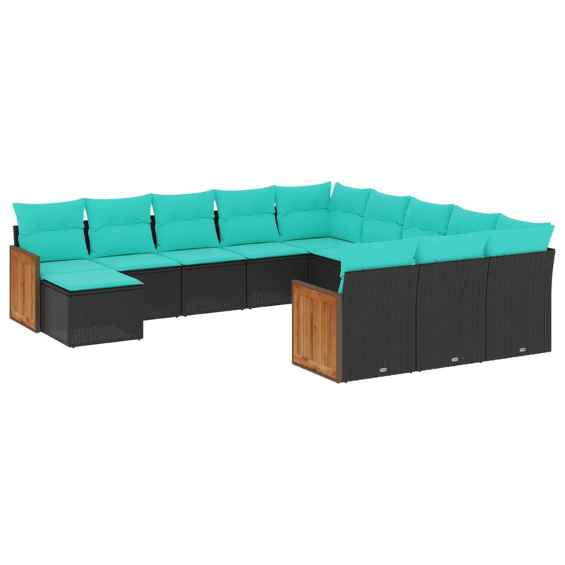 Latitude Run® 12 Piece Patio Sofa Set With Cushions Black Poly Rattan