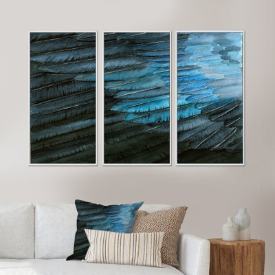 " Blue Fragment Of A Bird Wing III " 3 - Pieces