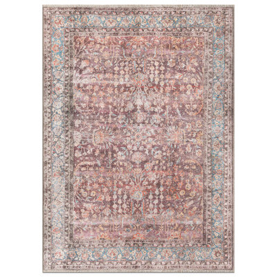 Soomin Oriental Machine Washable Red/Beige Area Rug