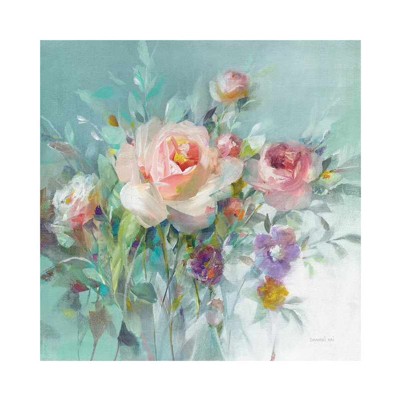 Summer Garden Roses by Danhui Nai - Wrapped Canvas Painting, 93.98 cm H x 93.98 cm W x 1.91 cm D