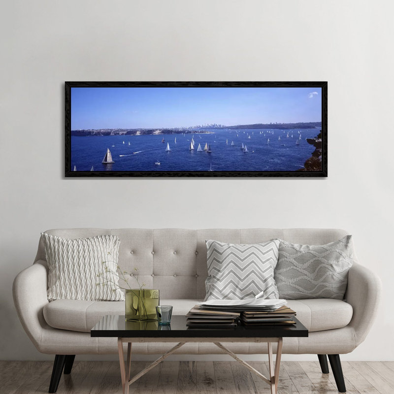 Yachts in the bay, Sydney Harbor, Sydney, New South Wales, Australia 1 Piece Panoramic Wall Art on Canvas