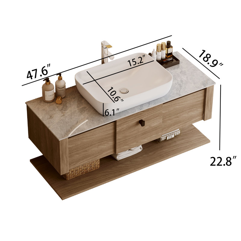 Meuble-lavabo brun moderne 48 po avec lavabo blanc