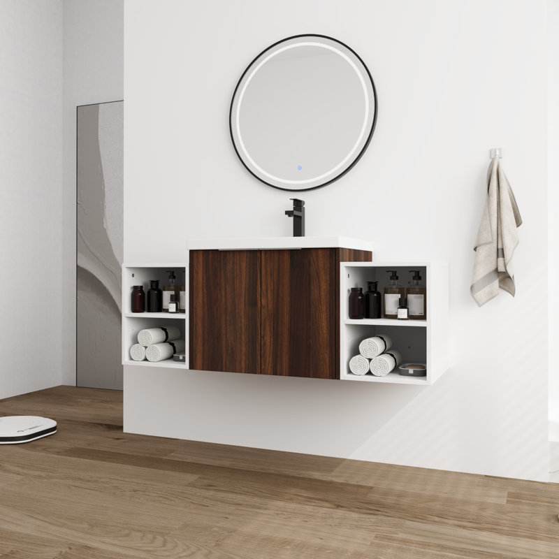 Meuble-lavabo simple 48 po avec comptoir en résine, Brun