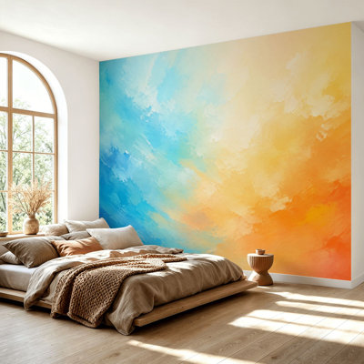 Papier peint adhésif pelez et collez abstrait plage mer été vague grunge sable pastel dessin au crayon papier autocollant amovible pour décoration de salon chambre à coucher H 100 po x l 144 po