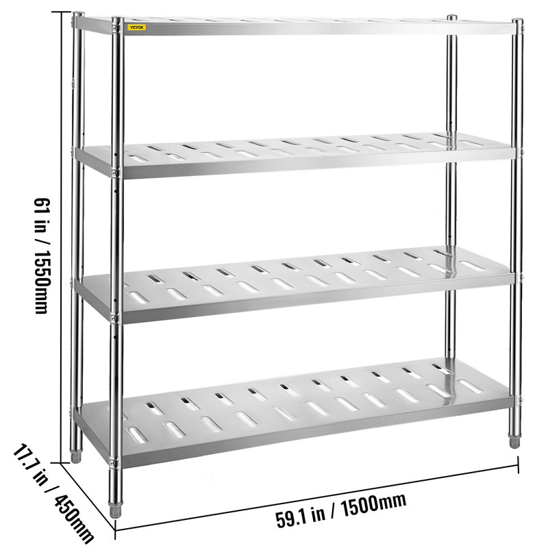 Étagère en acier inoxydable modèleski, H 61 po x l 59,1 po x P 17,7 po