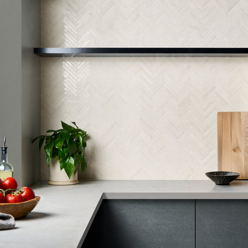 Vanilla White 12 In. X 12 In. Herringbone Polished Marble Mosaic Floor And Wall Tile (10 Sq. Ft. / Case)
