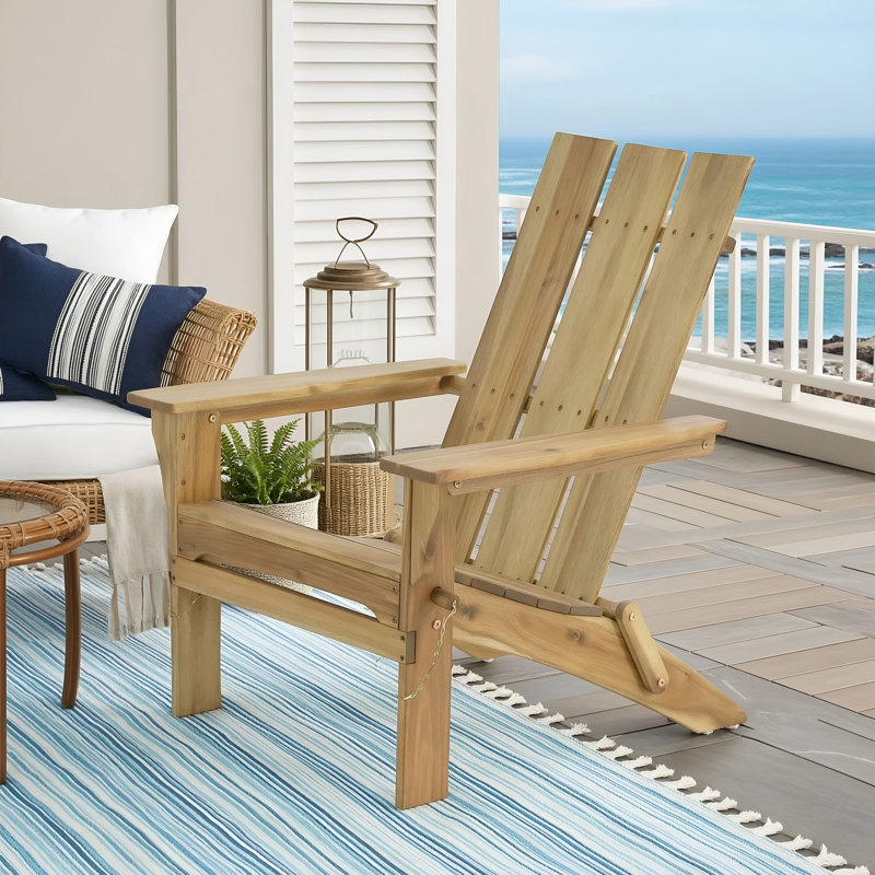 Chaise Adirondack pliante en bois d'acacia avec dossier à lattes, Naturel