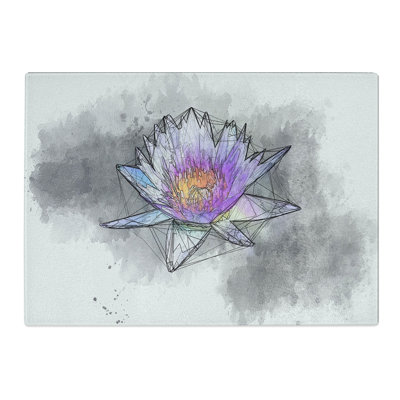 Tempered Glass Water Lily Sketch Chopping Board
