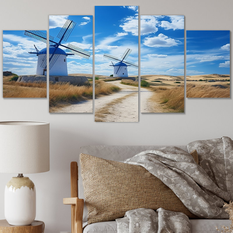 Reproduction d'art sur toile, espagnol, moulin à vent côtier III - Espagne - 5 panneaux