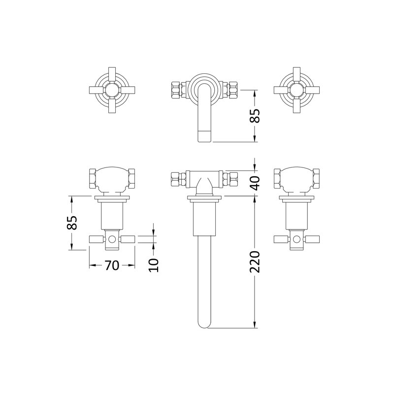 Tec Crosshead Mono Basin Mixer, Brushed Brass