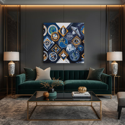 «Space Moon Landing Mission Patchs», art mural sur toile grise