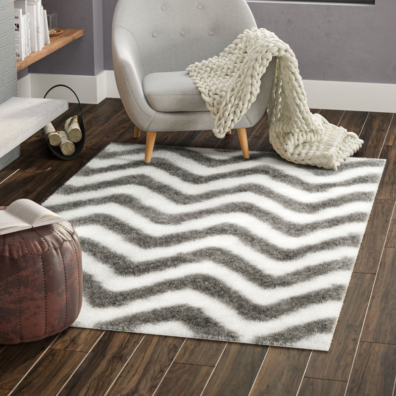 Tapis gris / blanc touffeté à la main Hempstead, Rectangle 6 pi x 9 pi