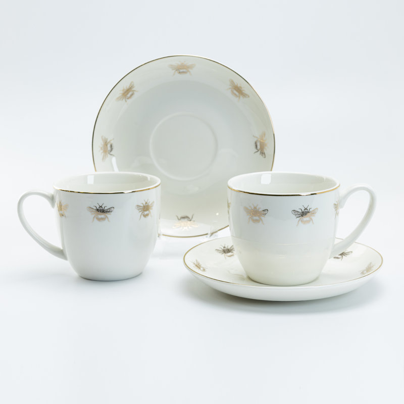 Tasse à café et soucoupe en porcelaine Gold Bee