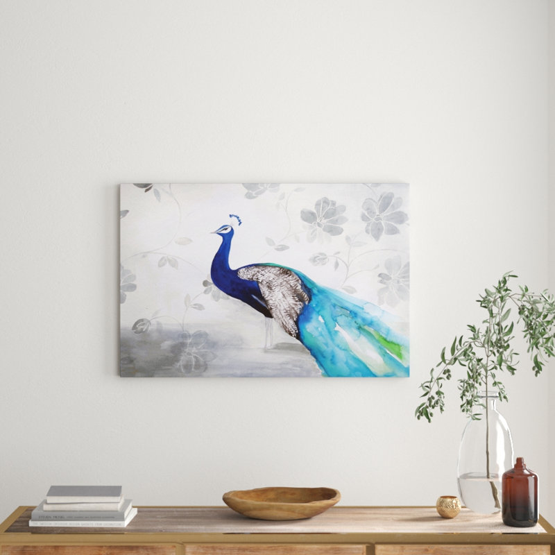 Peacock Fable Cool by Christine Lindstrom - Wrapped Canvas Painting, 61cm H x 91cm W x 3.81cm D