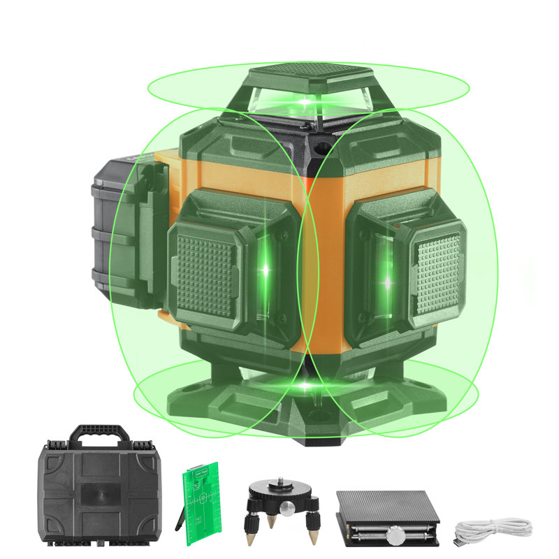Laser Level, 100ft, Self Leveling Manual Green 3 x 360° Cross 16 Line Laser