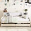 Lit simple rembourré en velours beige avec rangement supplémentaire et roulettes -, revêtement de tiroir pratique, tête de lit confortable, spacieux pour la literie d'articles personnels,-570698294