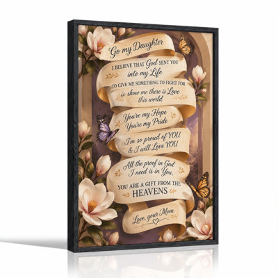Mother Daughter Quote on Cream Ribbon with Magnolias Canvas Wall Art