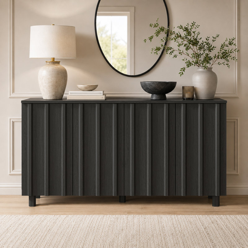 59'' Wide Sideboard Cabinet with fluted Doors, Buffet Cabinet with Adjustable Shelves and Storage for Dining Room, Kitchen & Living Room