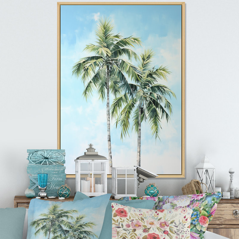 «Burvale Green Minimalims Palm Trees II», reproduction sur toile, H 40 po x l 30 po x P 1,5 po, Cadre naturel flottant